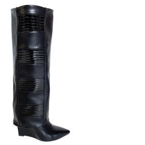 AZALEA WANG Victoria Knee High wedge Boot BLACK NEW IN BOX SZ 8.5